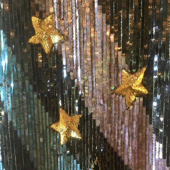 VTG 80s Black Sequins Dress Maxi Dress Gold Stars Blue Pink Lightning Bolt Sz 6 - Picture 7 of 16